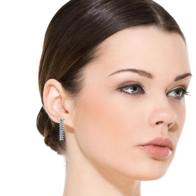 Sterling Silver White Gold Plated Triangle Shaped Cubic Zirconia Linear Drop Earrings