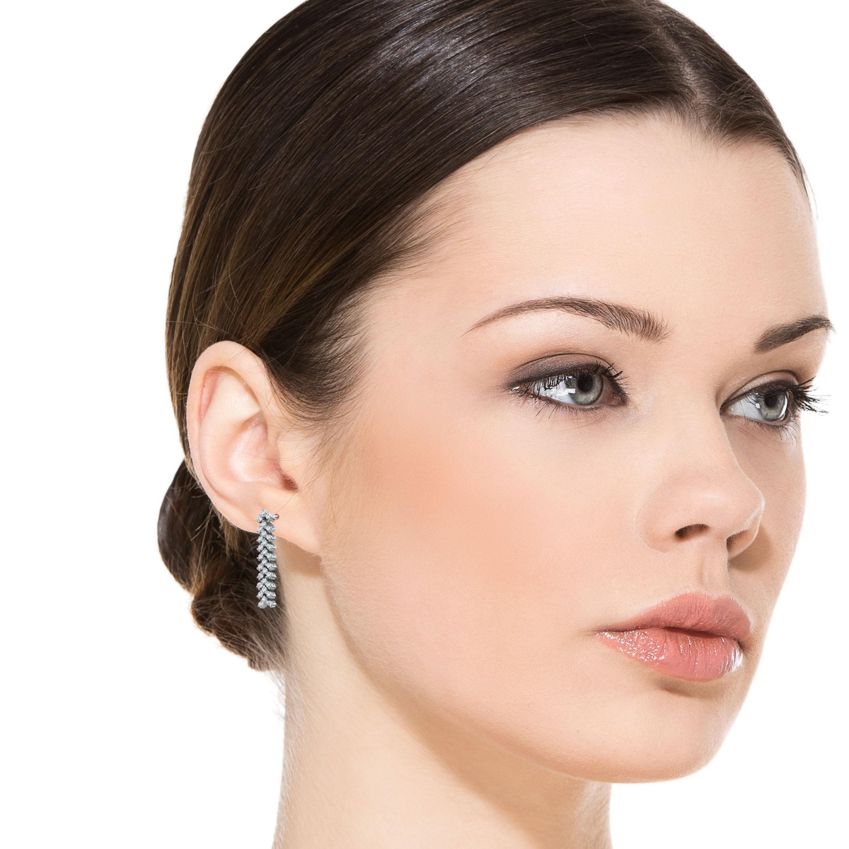 Genevive SterlingWhite Gold Plated Triangle Shaped Cubic Zirconia Linear Drop Earrings - Silver