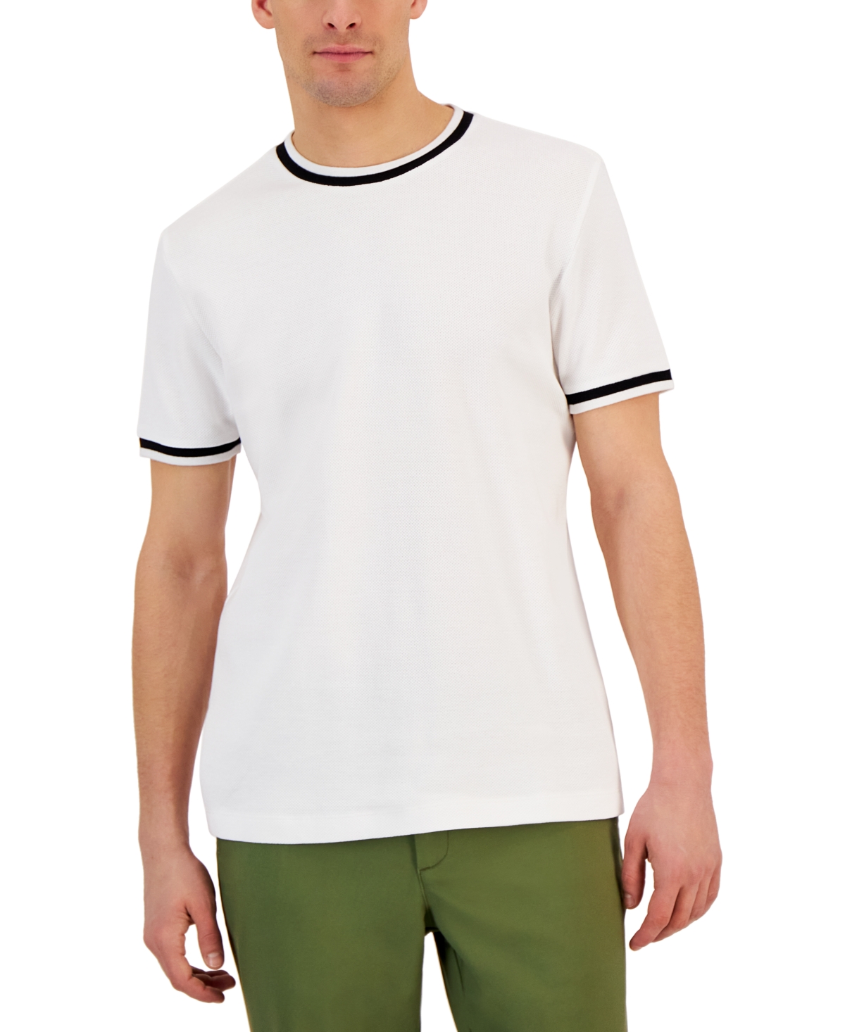 ALFANI MEN'S TIPPED TEXTURED PIQUE T-SHIRT, CREATED FOR MACY'S
