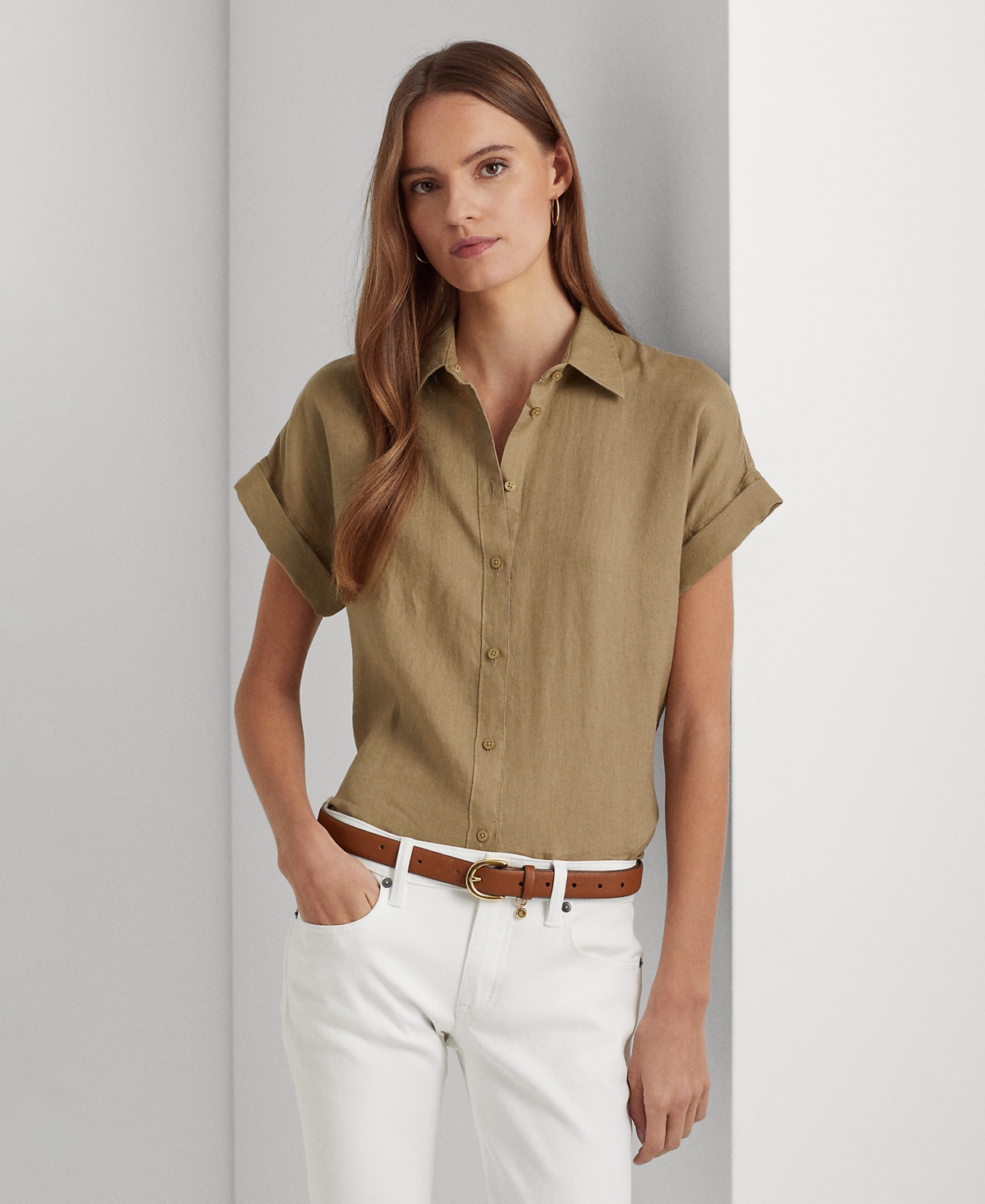 Lauren Ralph Lauren Dolman-sleeve Linen Shirt In Birch Tan