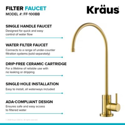 Drinking Water Faucet For Water Filter - 14" Lead-Free Stainless Steel, Brushed Finish, Non-Air Gap Design