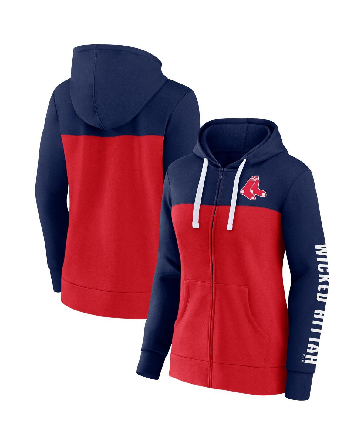 Fanatics Women's  Navy, Red Boston Red Sox Take The Field Colorblocked Hoodie Full-zip Jacket In Navy,red