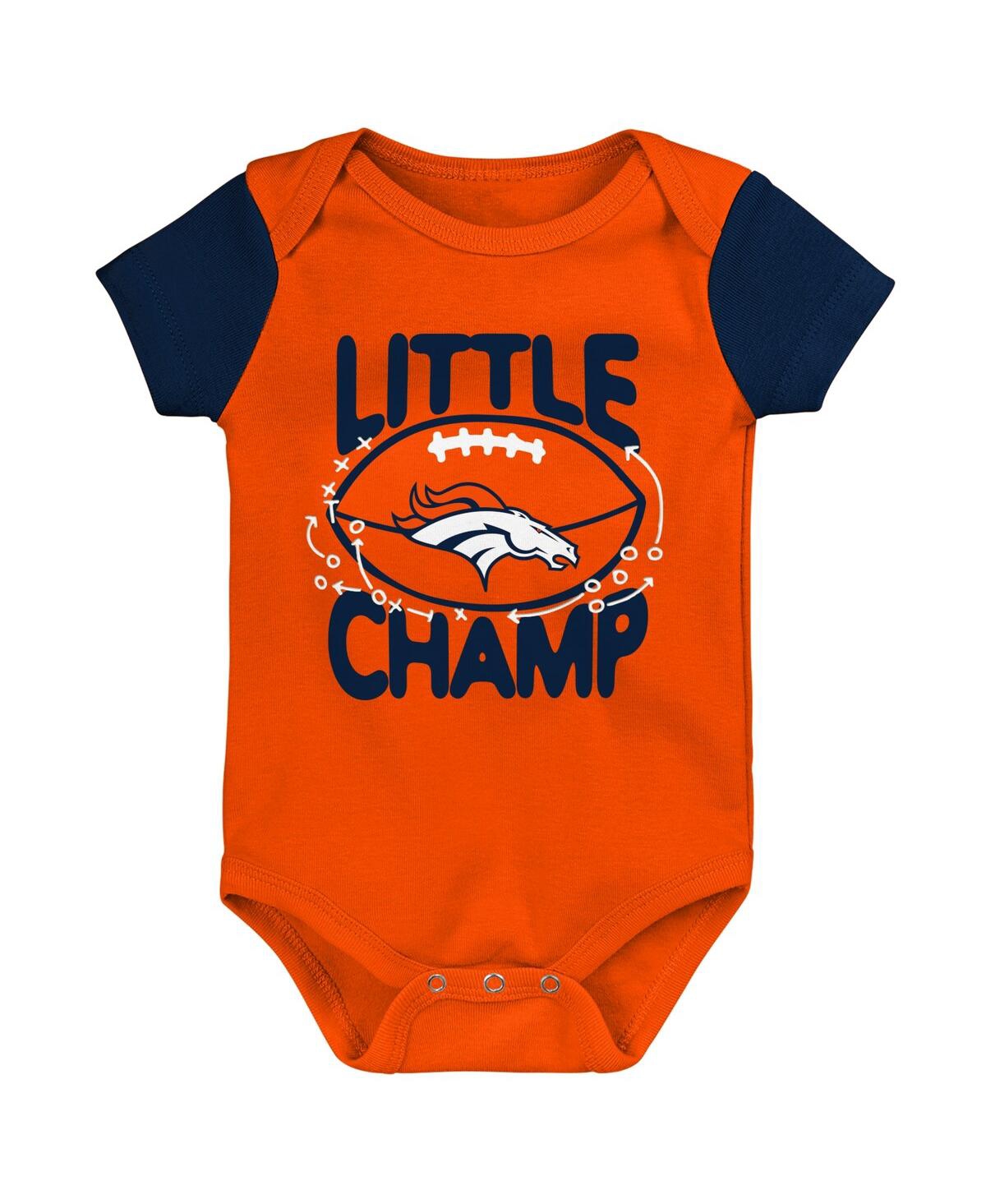 Shop Outerstuff Newborn And Infant Boys And Girls Orange, Navy Denver Broncos Little Champ Three-piece Bodysuit Bib  In Orange,navy