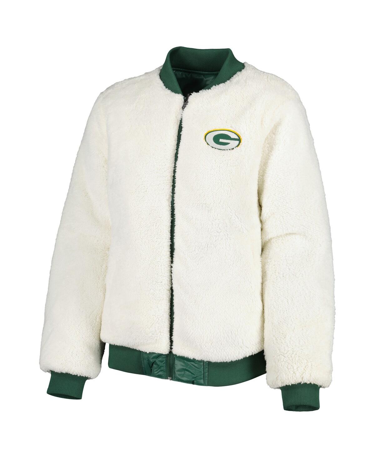 Shop G-iii 4her By Carl Banks Women's  Oatmeal And Green Green Bay Packers Switchback Reversible Full-zip  In Oatmeal,green