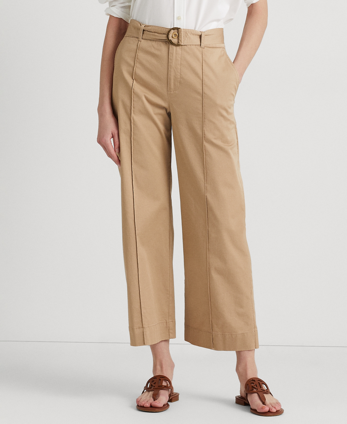 Lauren Ralph Lauren Micro-sanded Twill Belted Wide-leg Pants In Birch Tan