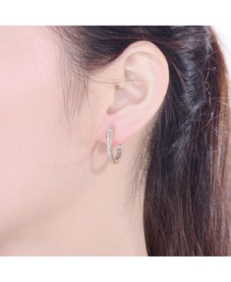 Sterling Silver Cubic Zirconia Round Huggie Shape Hoop Earring