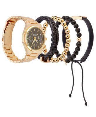 Men's Gold-Tone Metal Alloy Bracelet Watch 52mm Gift Set