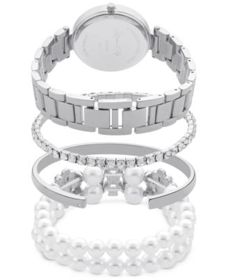 Women's Silver-Tone Metal Alloy Bracelet Watch 34mm Gift Set
