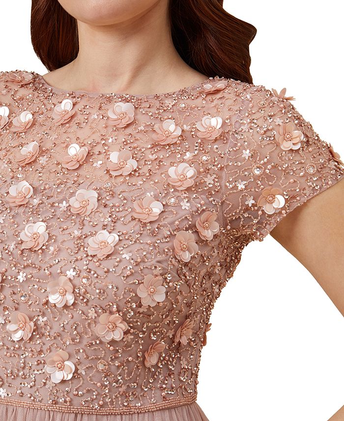 Adrianna Papell Beaded Lace And Chiffon A-Line Evening Gown Cream