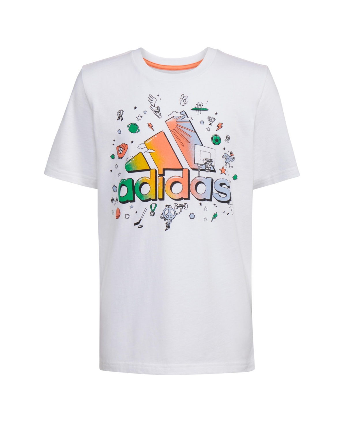 Adidas Originals Adidas Big Boys Short Sleeve Sportswear Logo Sport Collage T-shirt In White With Multicolor