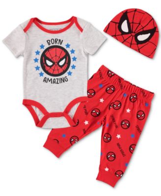 Happy Threads - Baby Boys 3-Pc. Marvel Spiderman Bodysuit & Pants Set