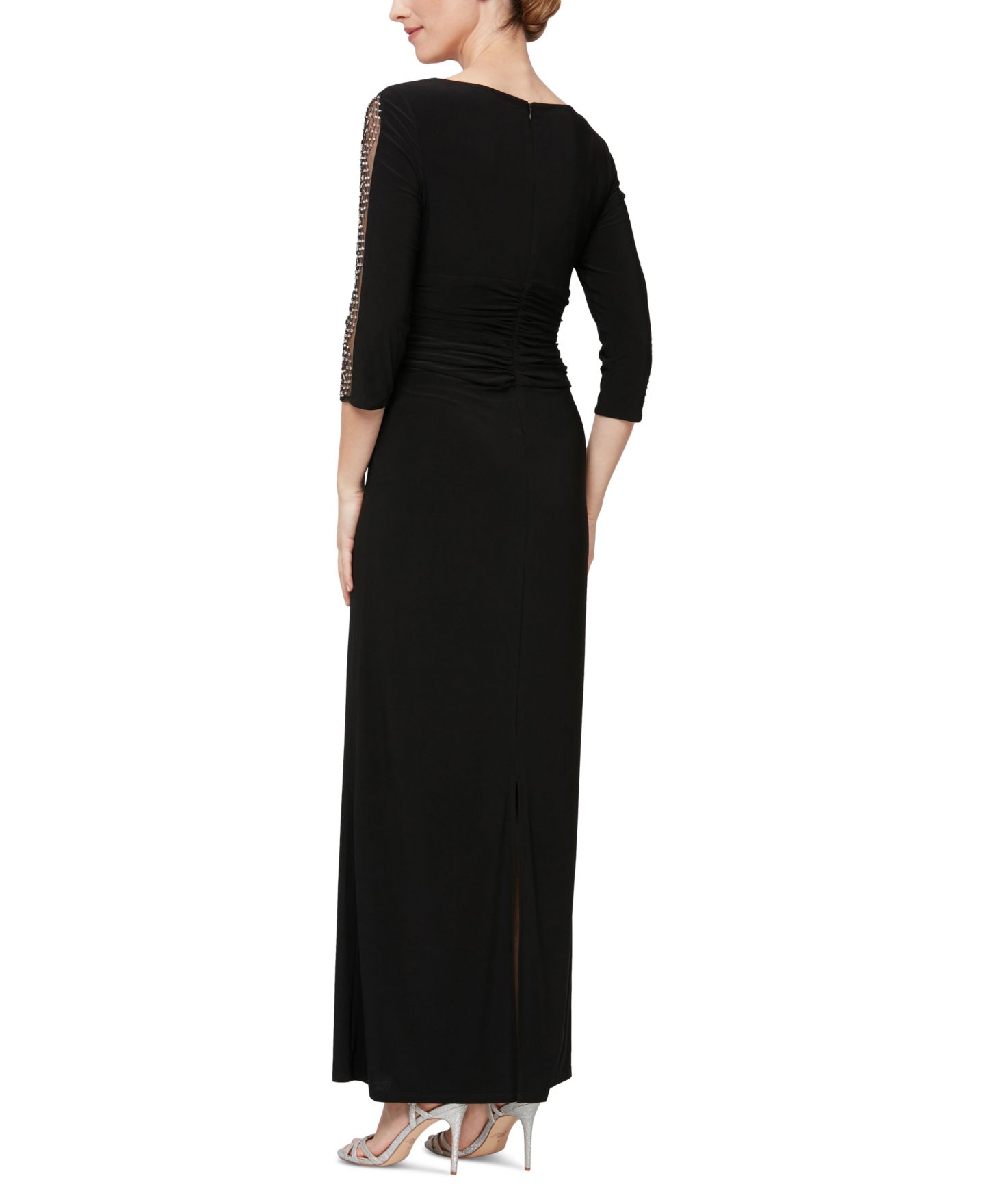 Женские платья SL Fashions Petite Ruched 3/4-Sleeve Gown, цвет: Чёрный — фото 2