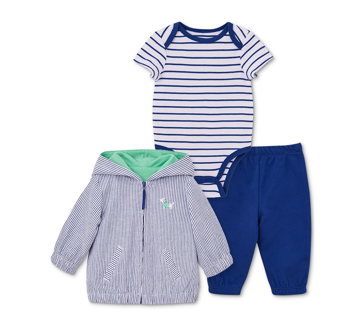 Little Me Baby Boys Puppy Hoodie, Bodysuit, And Pants, 3 Piece Set In Pastel Blue