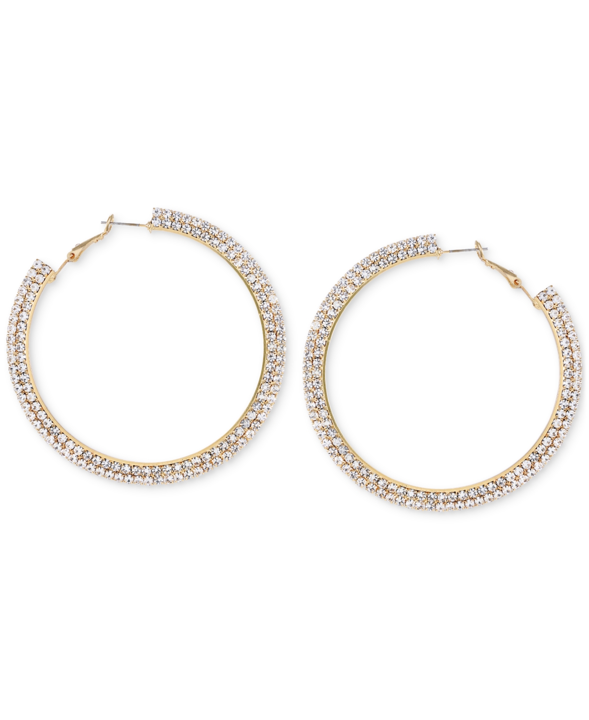 Guess Gold-tone Crystal Flat Edge Large Hoop Earrings, 2.5" In Gold  Crystal  Mm Flat Edge Hoop