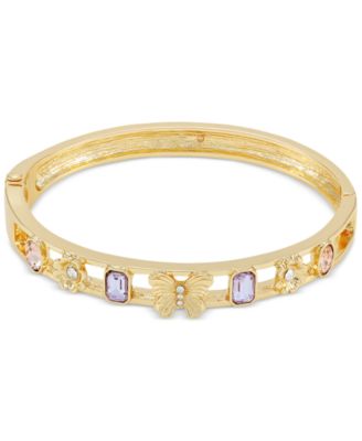 GUESS - Gold-Tone Butterfly & Tanzanite Hinge Bangle Bracelet