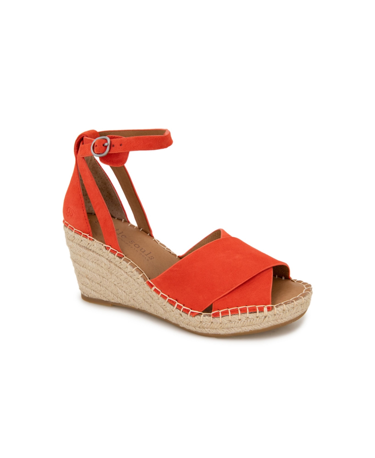 Gentle Souls Women's Charli X Band Wedge Espadrille Sandals In Bright Coral Suede