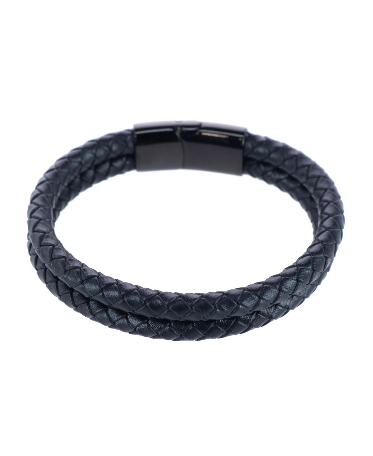 Simple Double Band Braided Secure Clasp Leather Bracelet - Brown