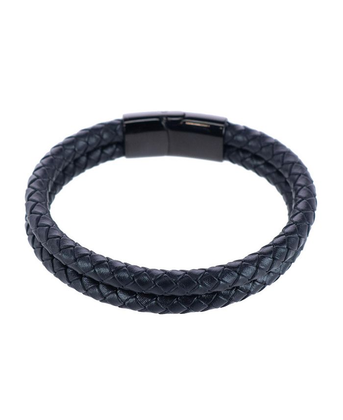 TRAFALGAR Simple Double Band Braided Secure Clasp Leather Bracelet - Macy's