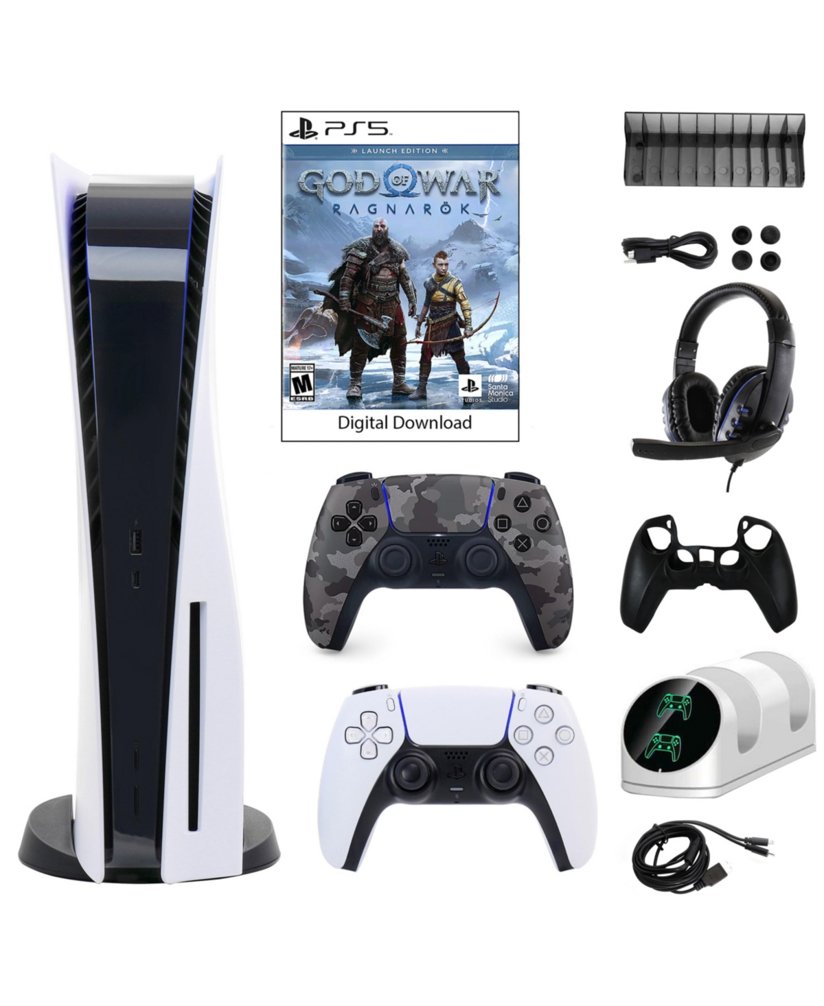 Sony PlayStation 5 Core Console with God of War: Ragnarok with Accessories and DualSense Controller in Grey Camo