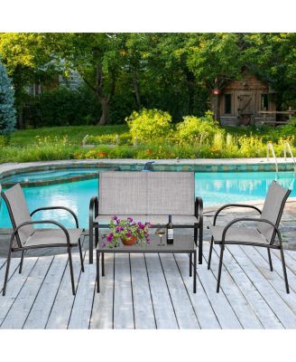 4 PCS Patio Furniture Set Sofa Coffee Table Steel Frame Garden Deck