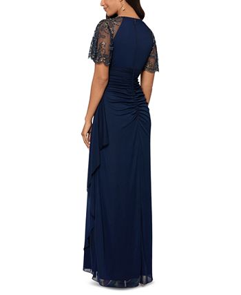 XSCAPE Women's Embellished-Sleeve Scoop-Neck Gown - Macy's