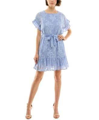 Y Neck Chiffon Dress with Ruffles Sleeves Emerald