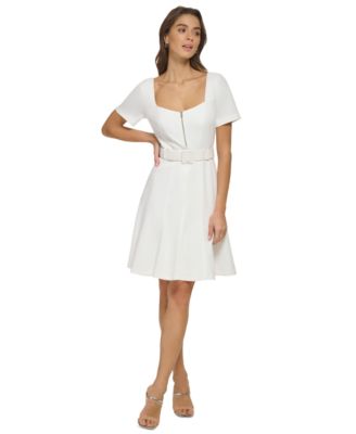 DKNY - Women's Sweetheart-Neck Belted Fit & Flare Dress