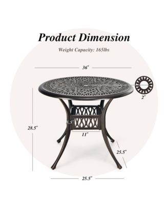 36'' Patio Round Dining Bistro Table Cast W/2'' Umbrella Hole