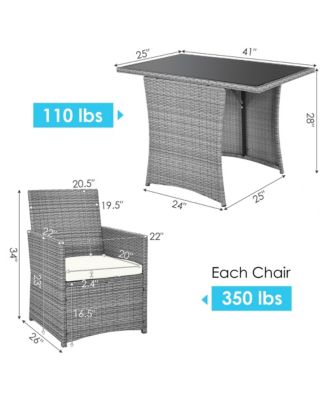 3PCS Patio Rattan Furniture Set Cushioned Sofa Armrest Garden