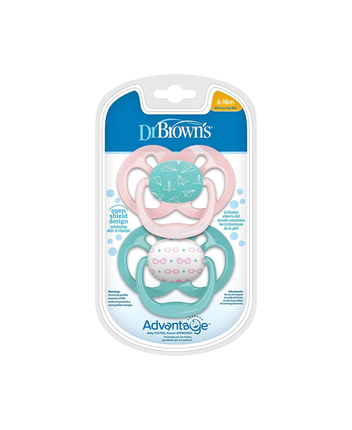 Dr. Browns Advantage Reversible Baby Pacifier, Pack, 6-18m - Pink