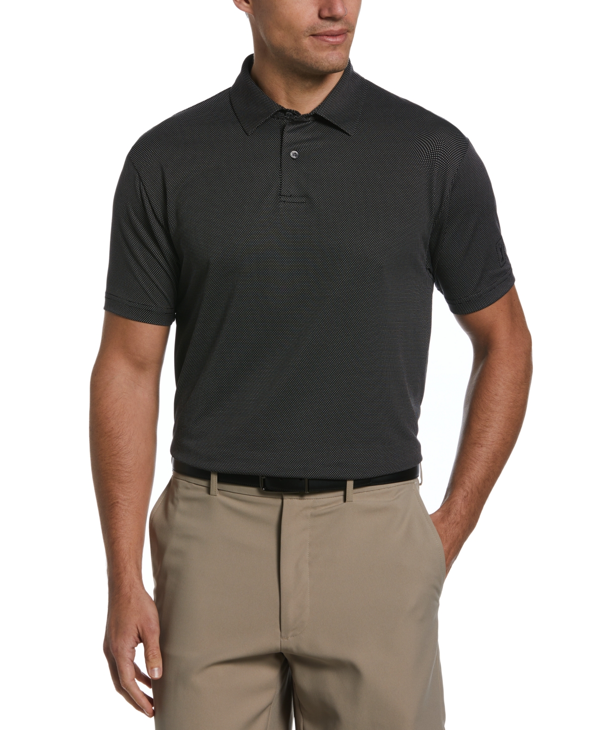 Shop Pga Tour Men's Birdseye Textured Short-sleeve Performance Polo Shirt In Caviar
