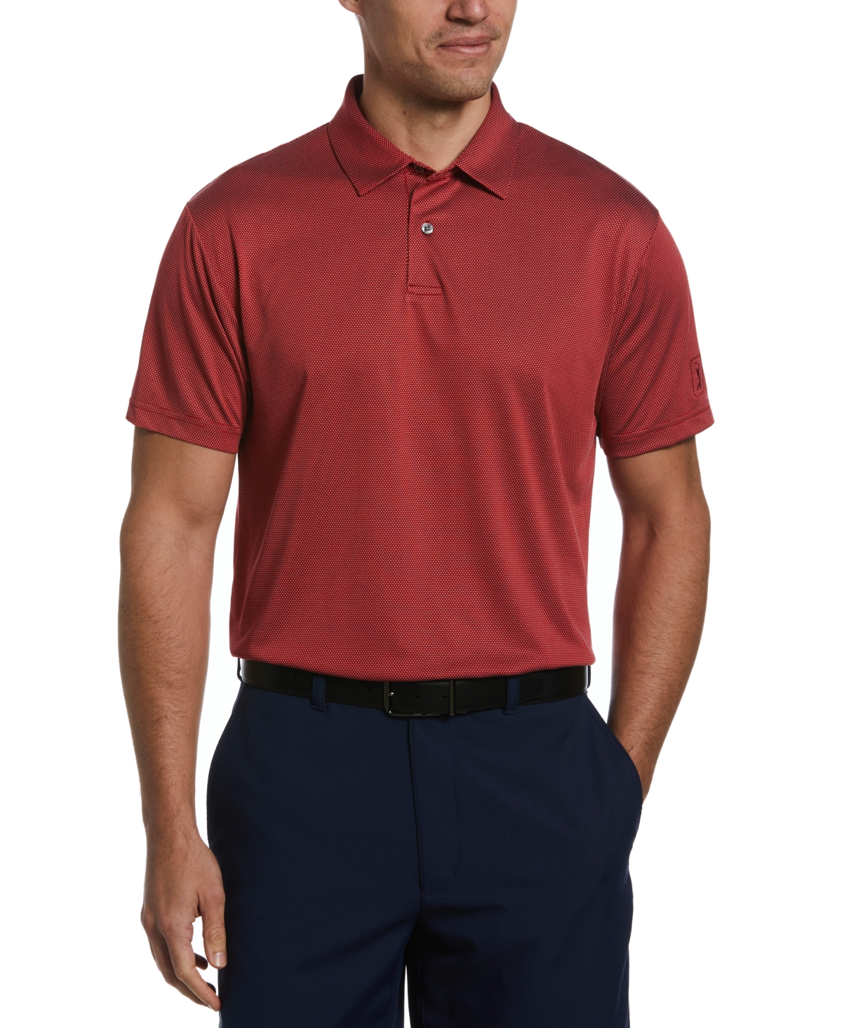 Pga Tour Men's Birdseye Textured Short-sleeve Performance Polo Shirt In Chili Pepper