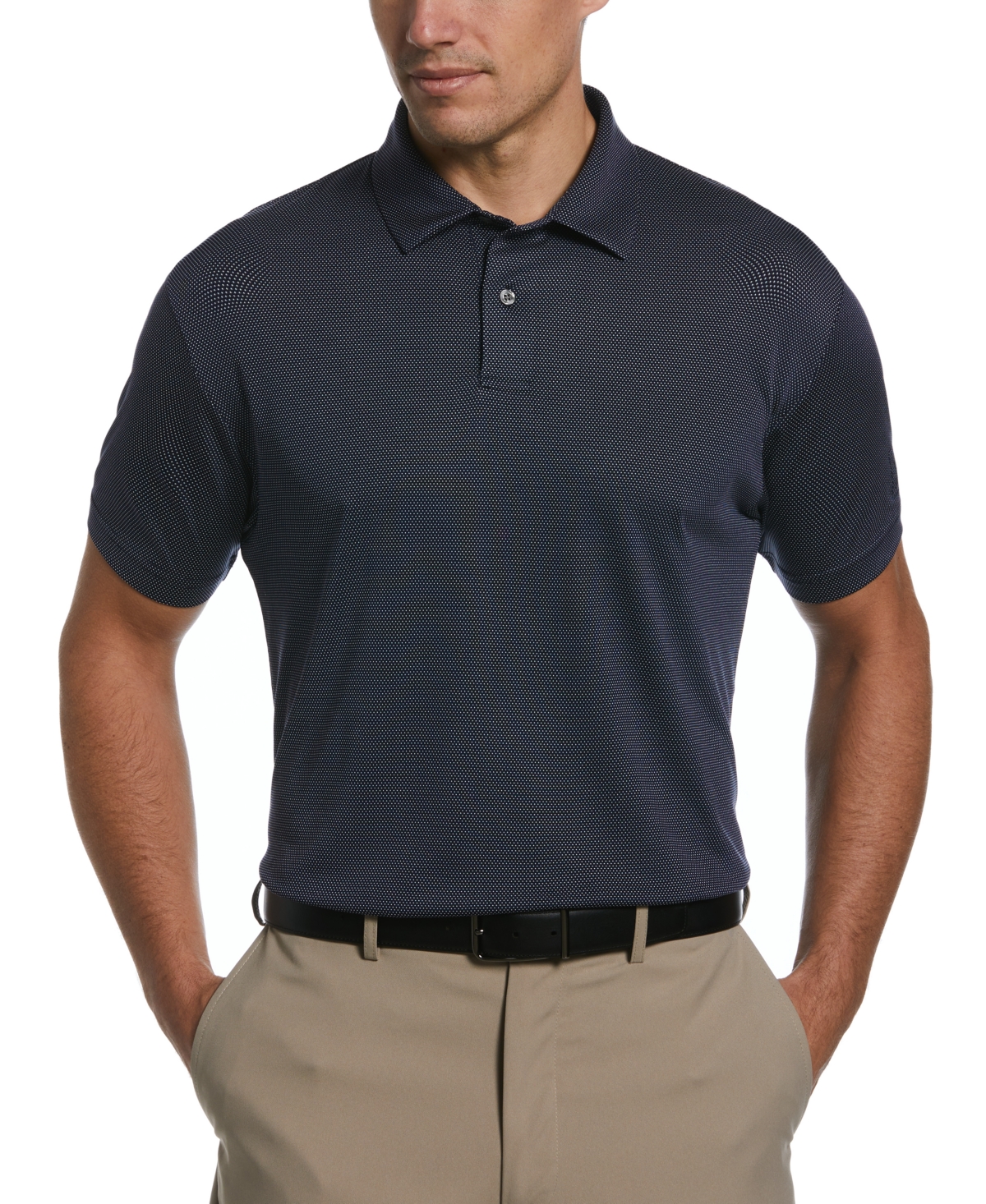 Shop Pga Tour Men's Birdseye Textured Short-sleeve Performance Polo Shirt In Peacoat