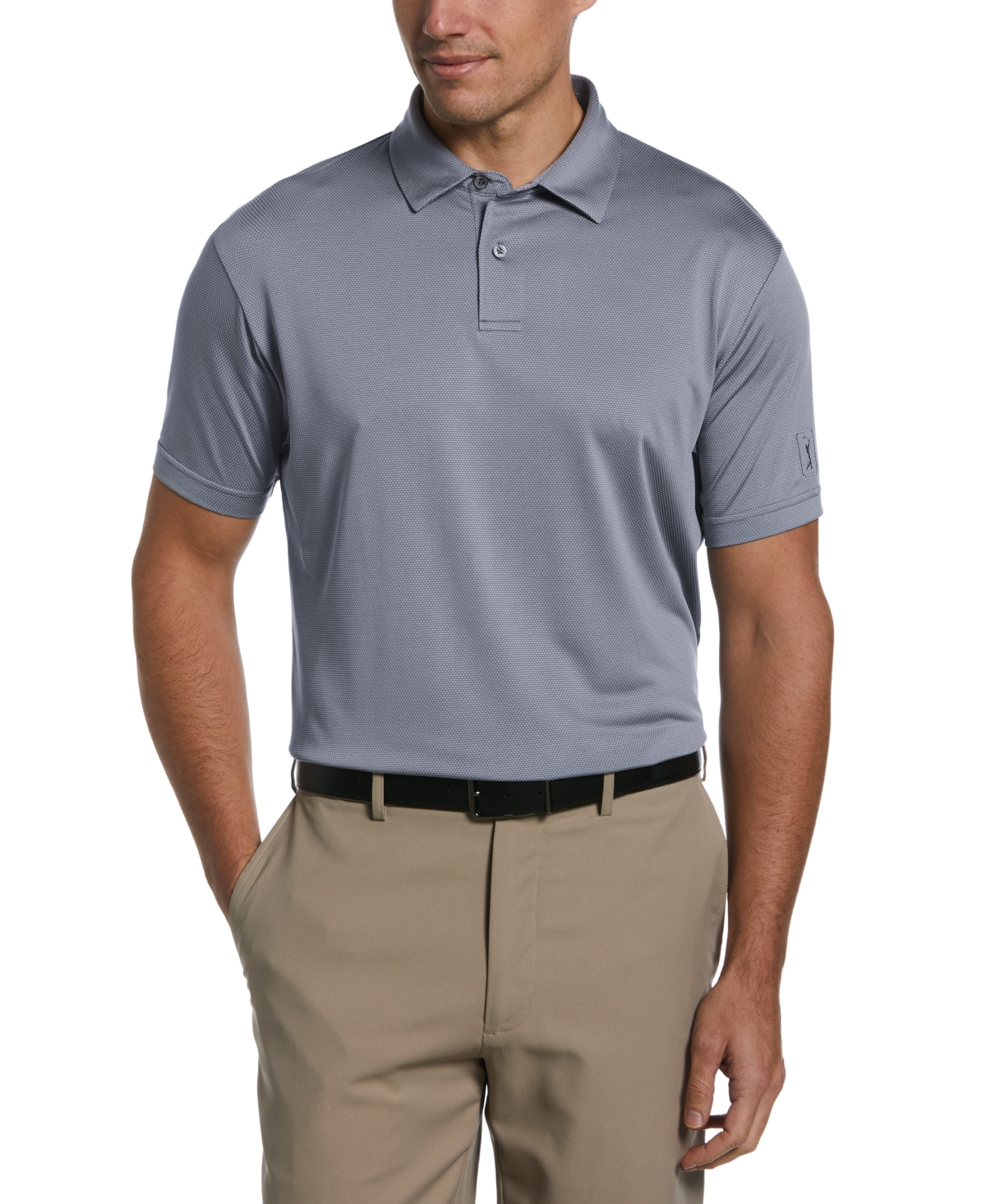 Shop Pga Tour Men's Birdseye Textured Short-sleeve Performance Polo Shirt In Tradewinds