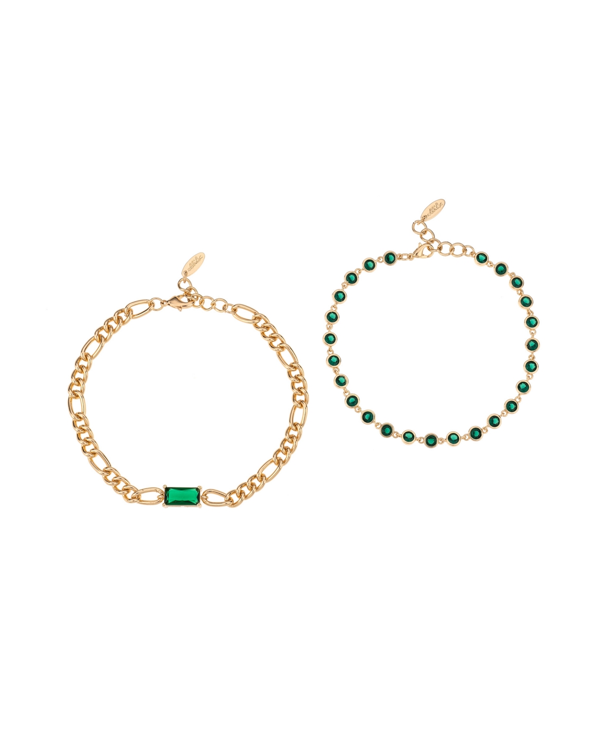 ETTIKA BEJEWELED EMERALD 18K GOLD PLATED ANKLET SET, 2 PIECES