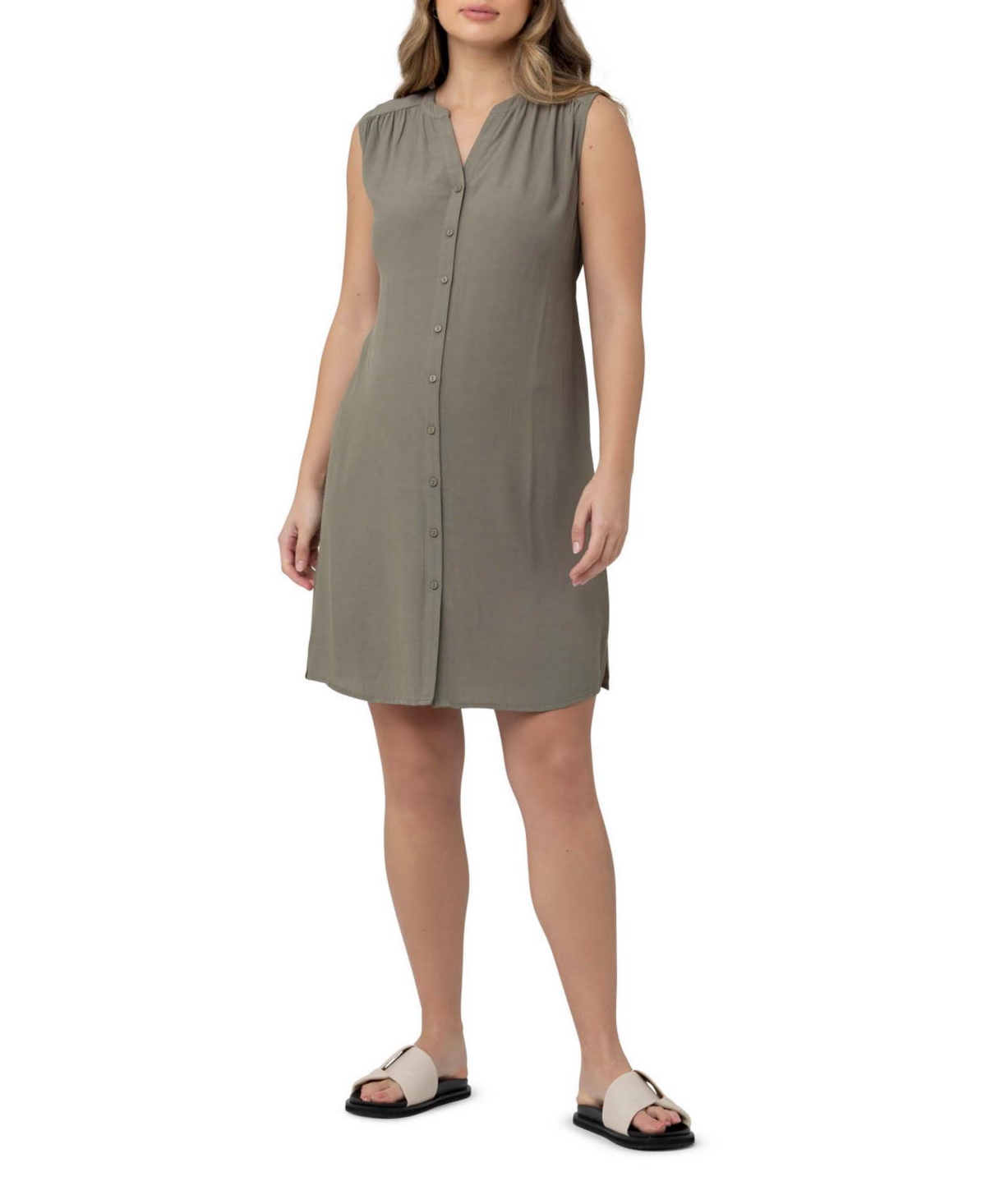 RIPE MATERNITY MATERNITY APRIL SLEEVELESS BUTTON DOWN SHIRT DRESS