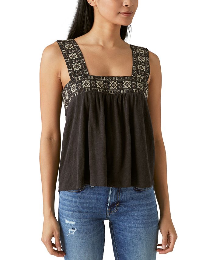 Lucky Brand Women's Lace-Embroidered Sleeveless Square Neck Tank