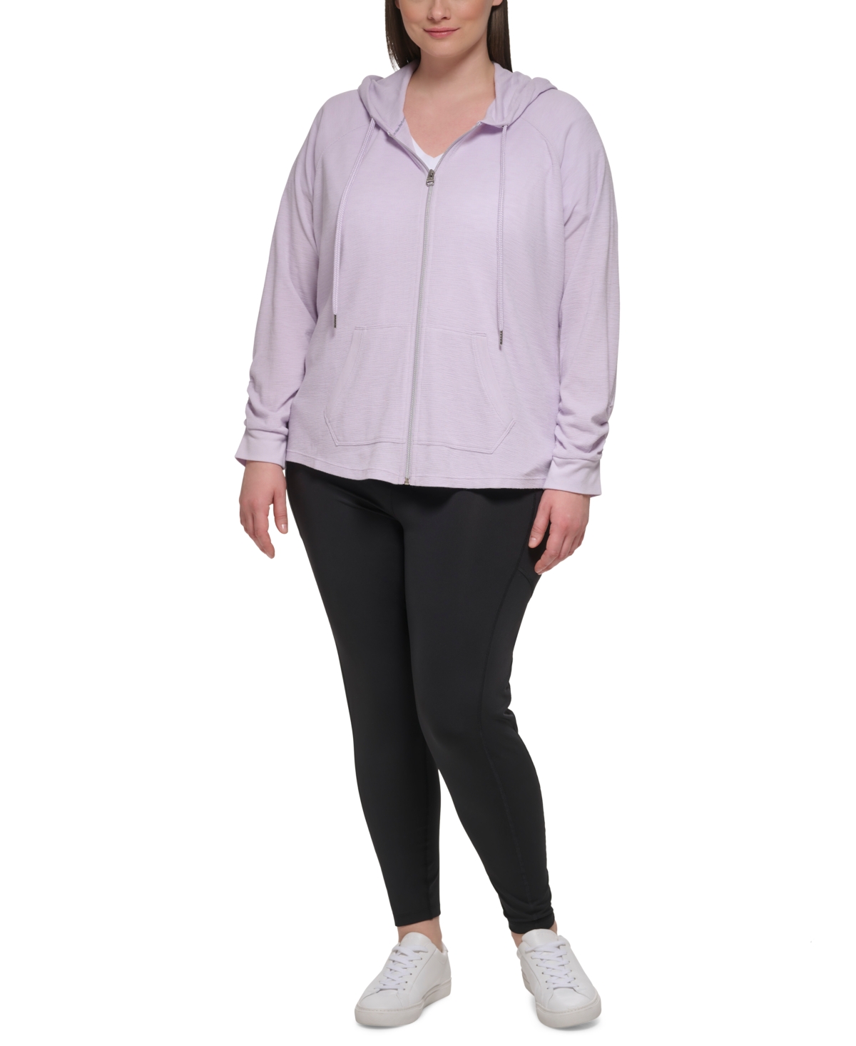 Calvin Klein Performance Plus Size Ruched-sleeve Zip Hoodie In Orchid