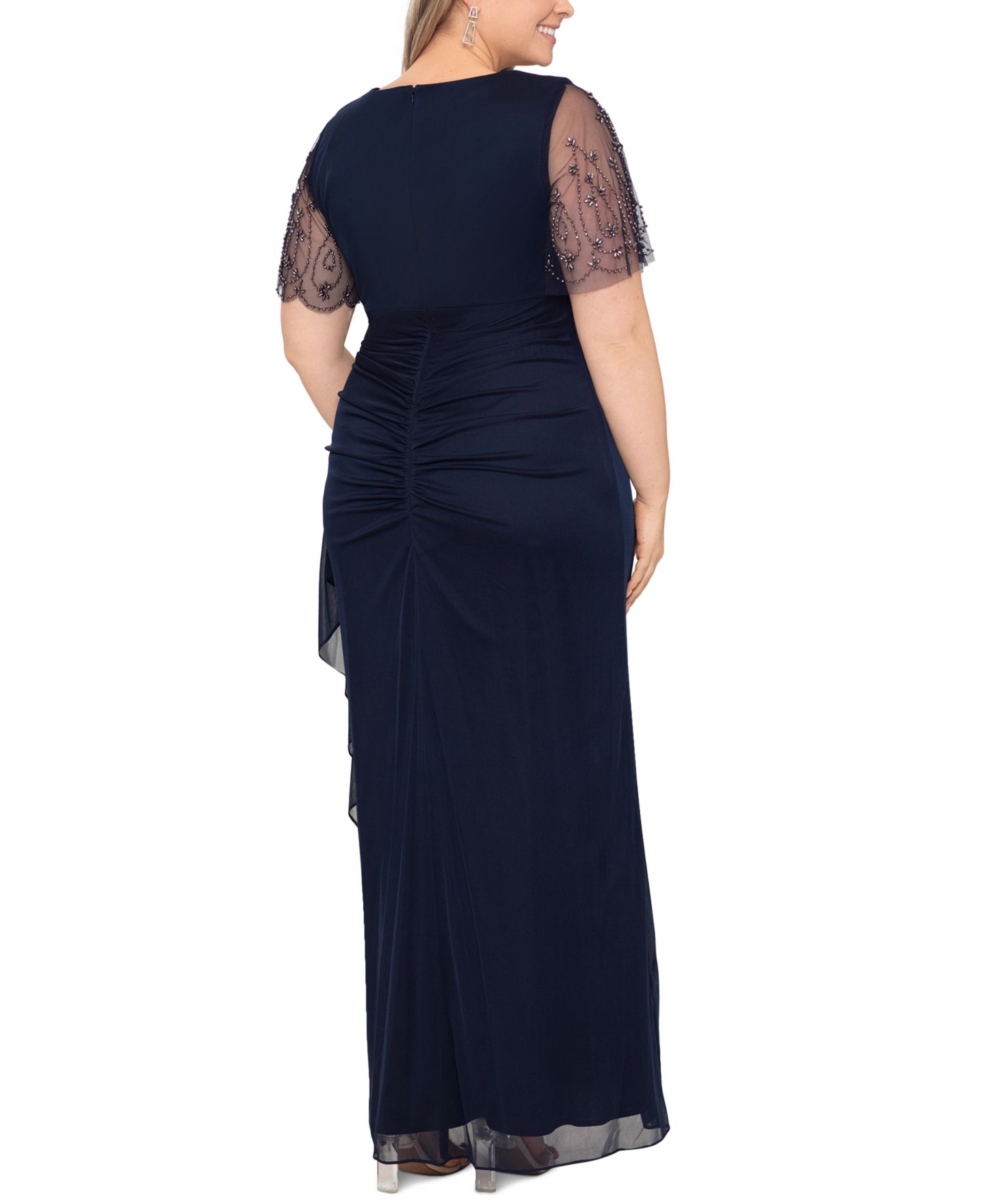 Женские платья XSCAPE Lace-Sleeve Gown, цвет: Тёмно-синий графитовый — фото 2