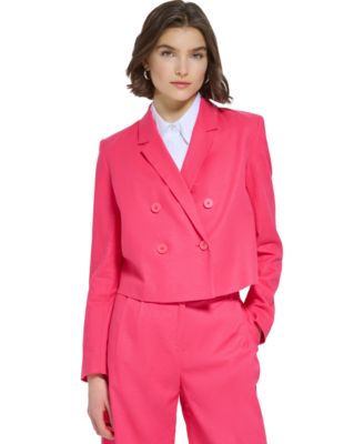 Calvin Klein - Women's Linen Blend Cropped Double Breasted Blazer