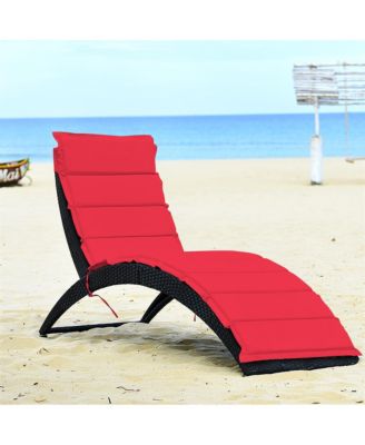 Folding Patio Rattan Lounge Chair Chaise Cushioned Portable Garden Lawn