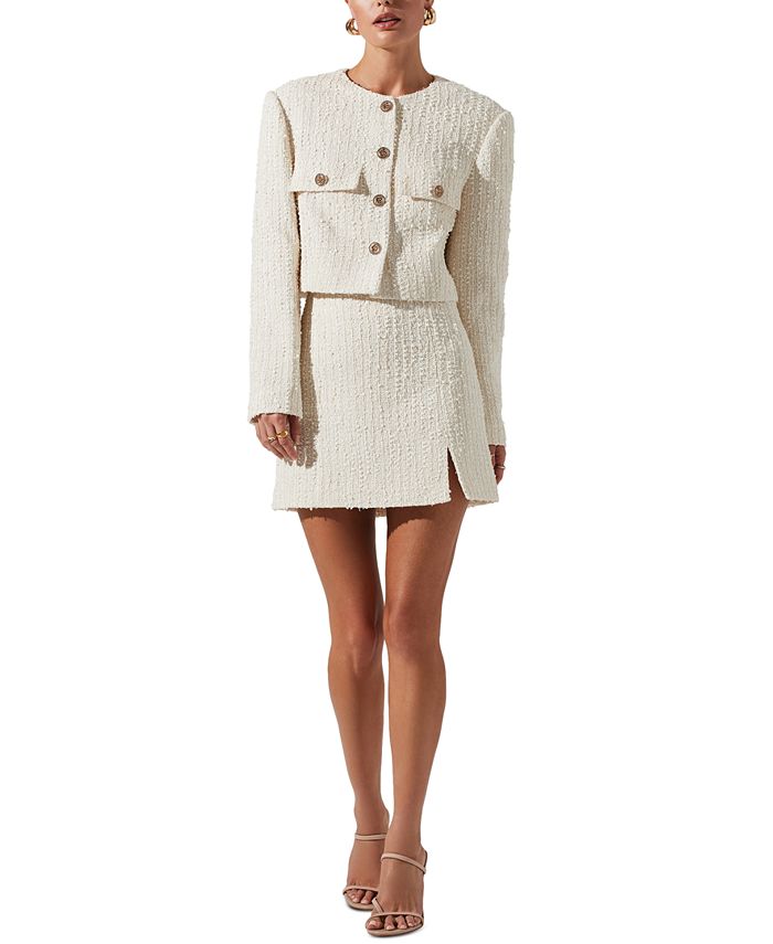 ASTR the Label Women s Covina Tweed Button Front Jacket Macy s
