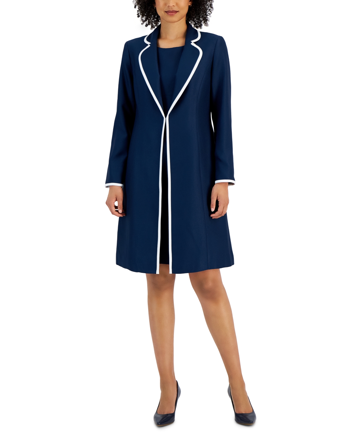 Le Suit Jacquard Framed Sheath Dress Suit, Available Regular And Petite Sizes In Navy,natural White