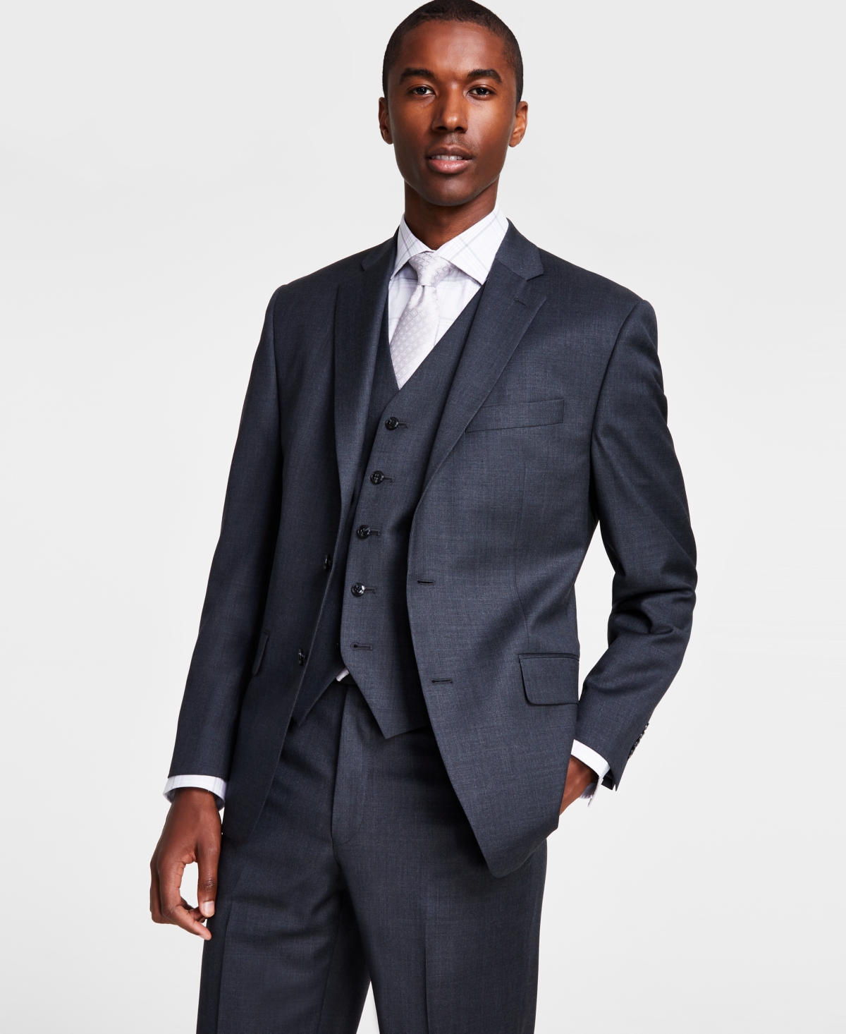 Shop Michael Kors Men's Classic-fit Wool-blend Stretch Solid Suit Jacket In Grey