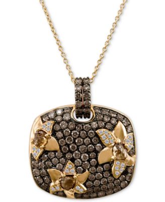 Le Vian - Chocolate Diamond (2-1/4 ct. t.w.) & Vanilla Diamond (1/10 ct. t.w.) Pav&eacute; Flower 18" Pendant Necklace in 14k Rose Gold