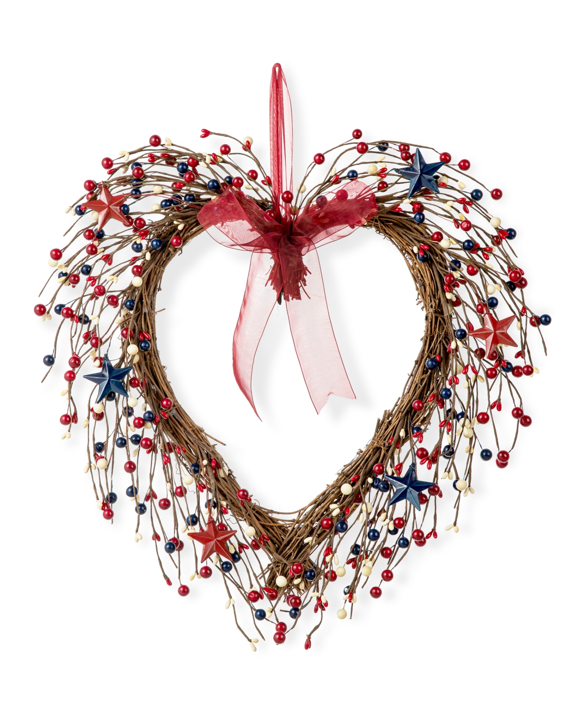 Glitzhome 17" H Patriotic, Americana Berry Heart Wreath In Multi