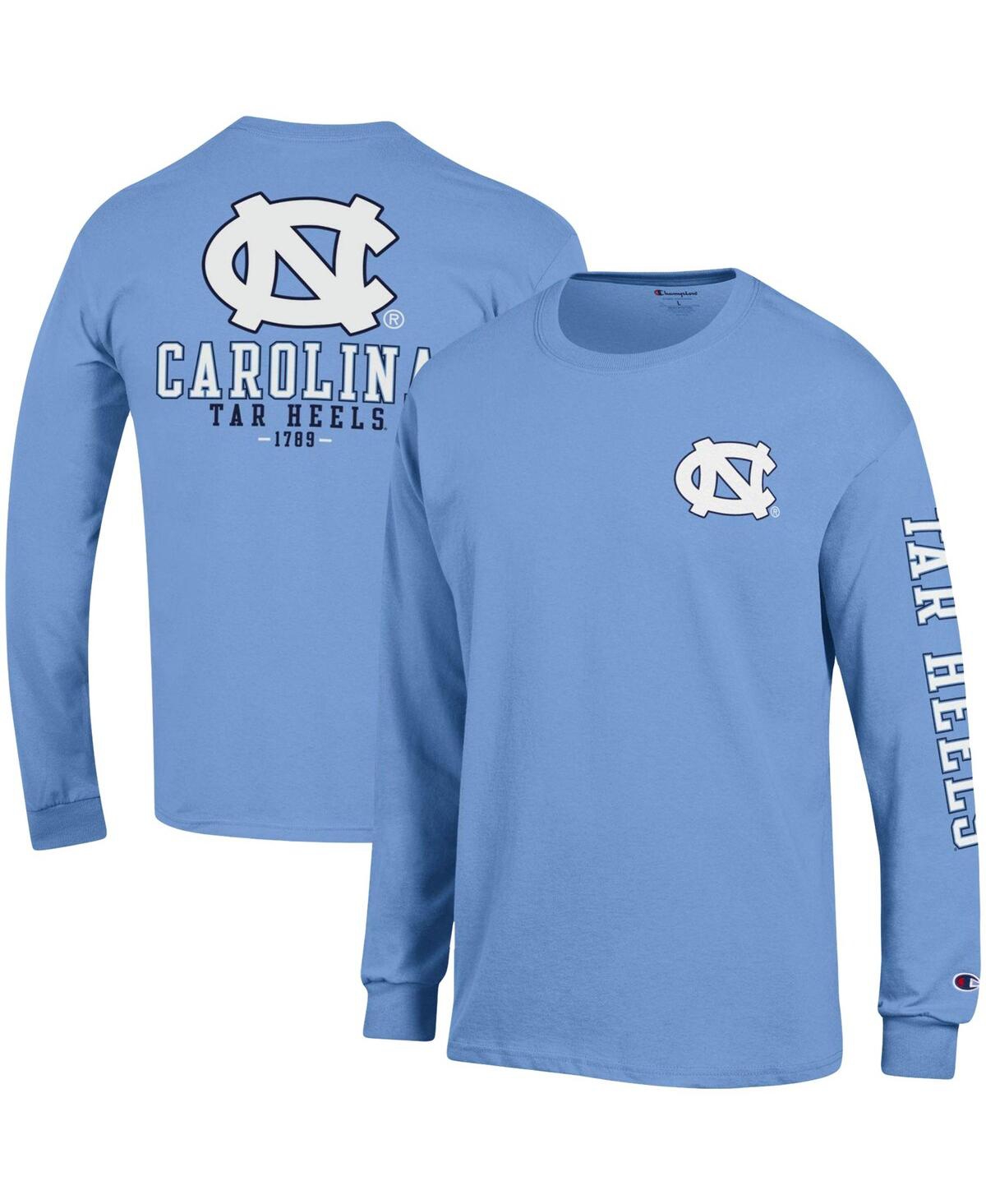 Shop Champion Men's  Carolina Blue North Carolina Tar Heels Team Stack Long Sleeve T-shirt