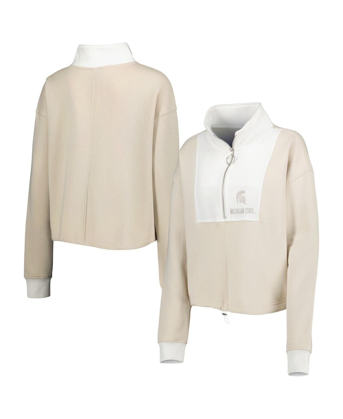Women's Gameday Couture White Michigan State Spartans Color-Block Quarter-Zip Jacket - White