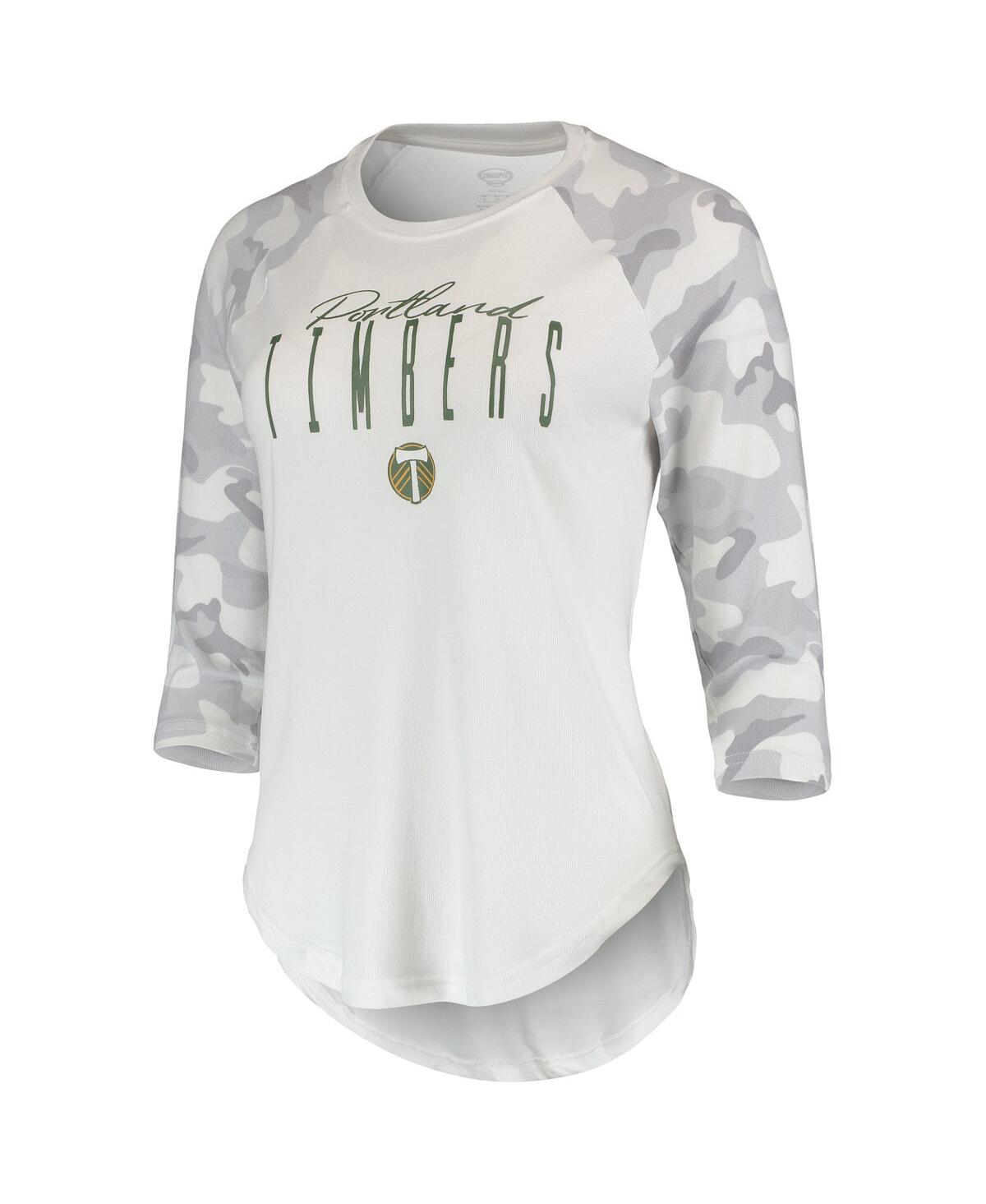 Concepts Sport Women's  White, Gray Portland Timbers Composite 3/4-sleeve Raglan Top In White,gray