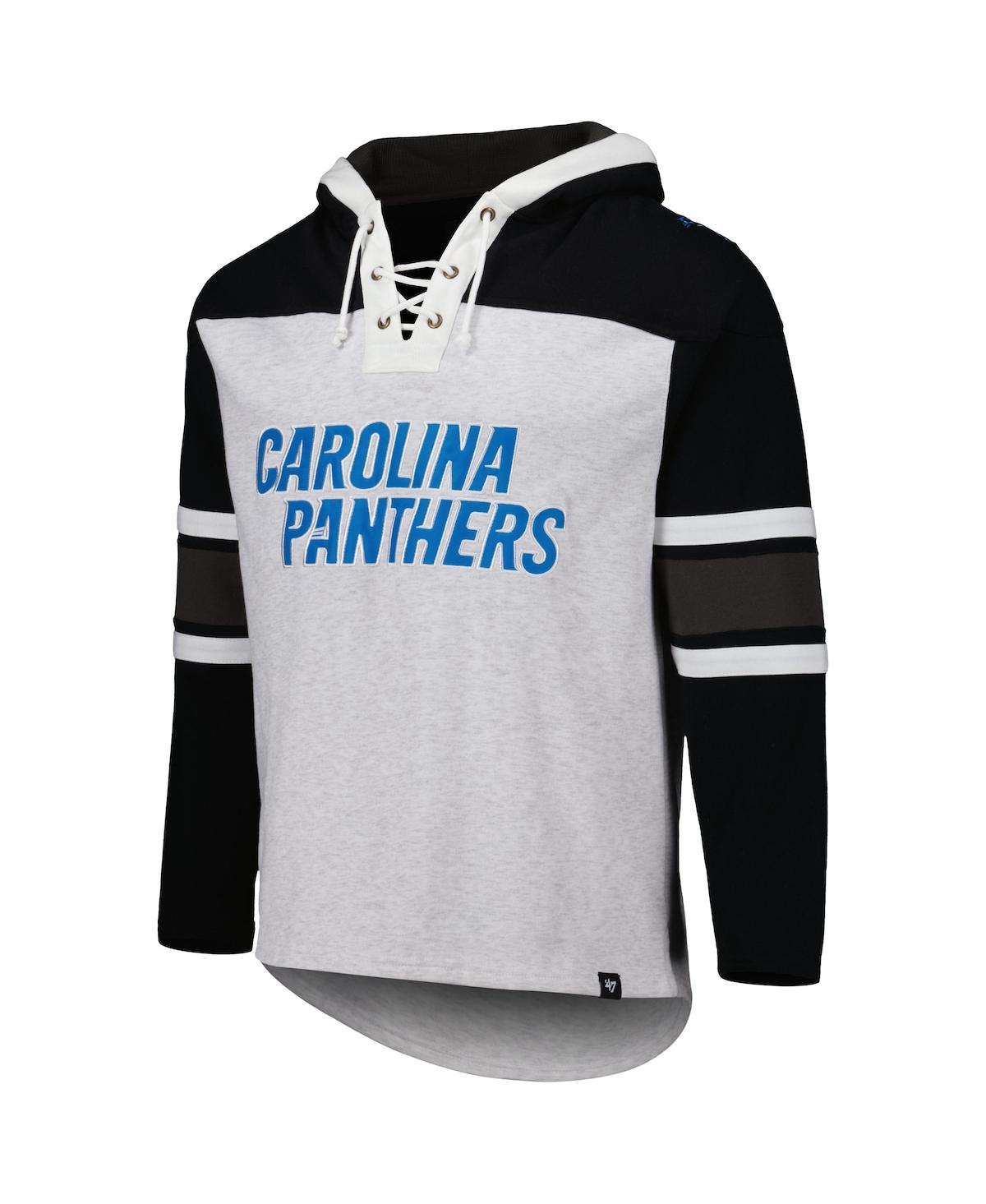 47 Brand Men's ' Carolina Panthers Heather Gray Gridiron Lace-up Pullover Hoodie In Heather Gray